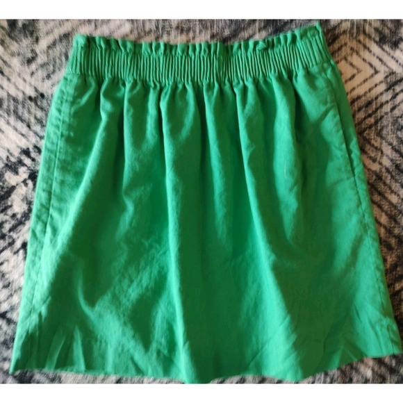 J Crew Skirt Women Kelly Green Linen Paper Bag Waist Pleated Mini Preppy Size 6 - Picture 2 of 9